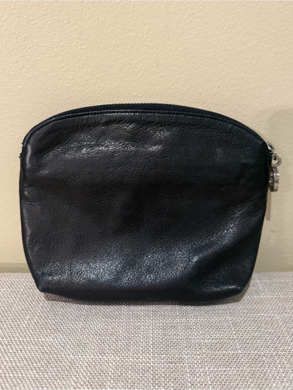 Lisa Jenks Black Leather Zip Pouch Makeup Bag Silver Hardware - Picture 4 of 9